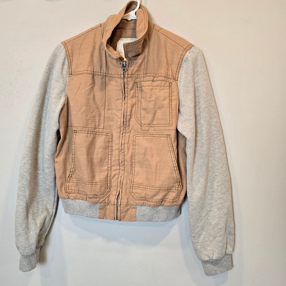 Anthropologie Hei Jacket Excursion Collared Bomber Womens Small Tan Gray